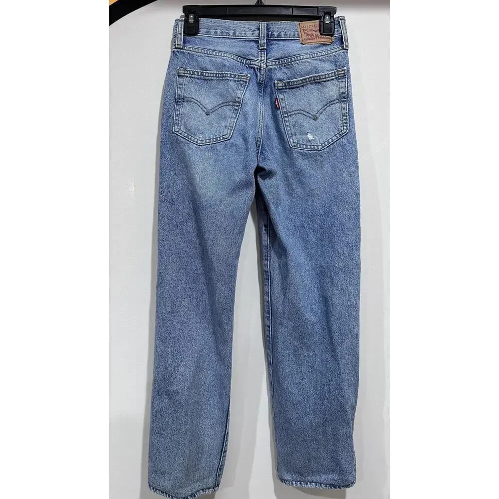 Levis 94 Baggy Jeans 24x31 (26x29) Blue Light Wash Distressed Ripped Knees Denim